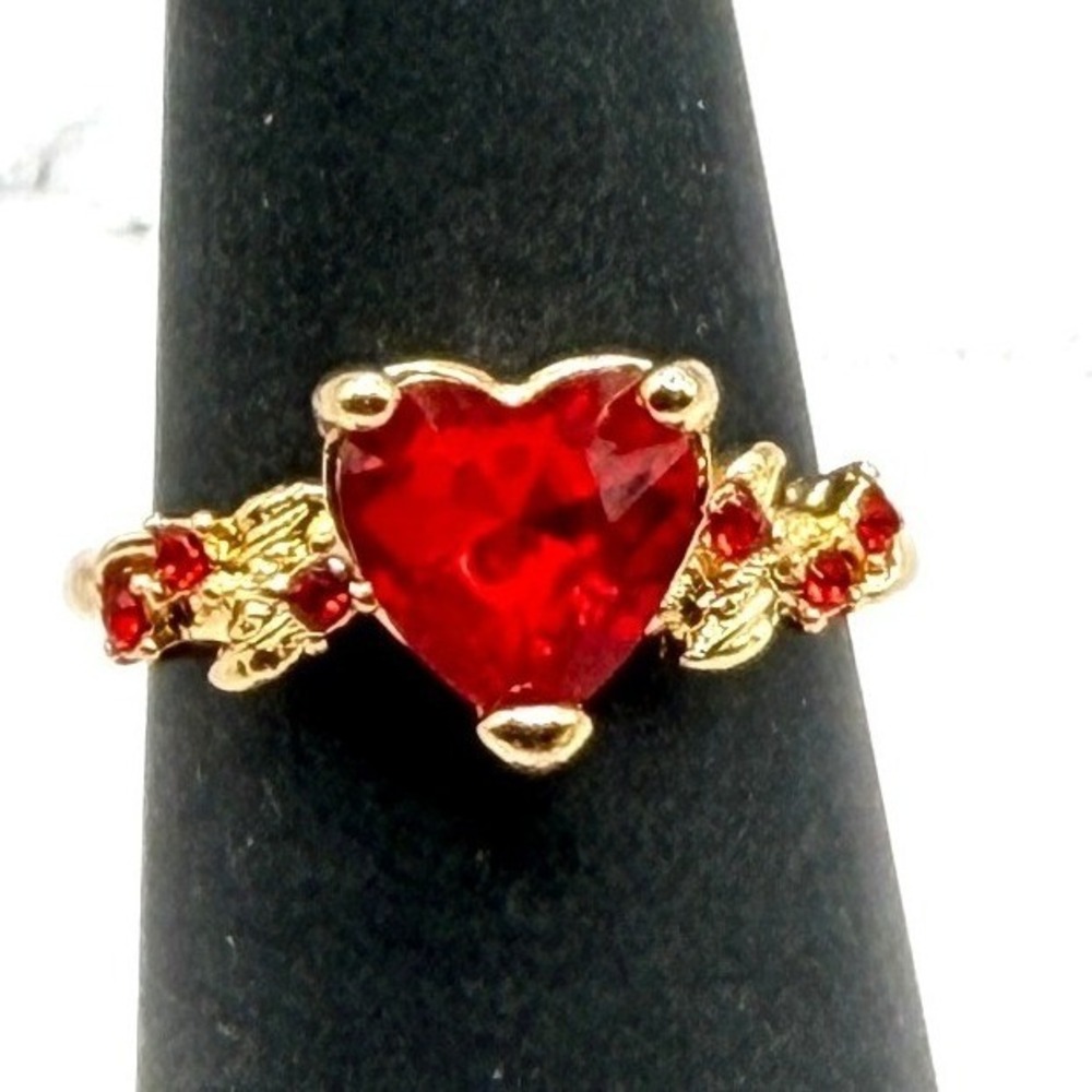 Red Heart Ring Gold Tone Size 6 Romantic Statement Ring New